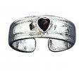 Adjustable Plain Band With Red Garnet Gemstone Heart Toe Ring
