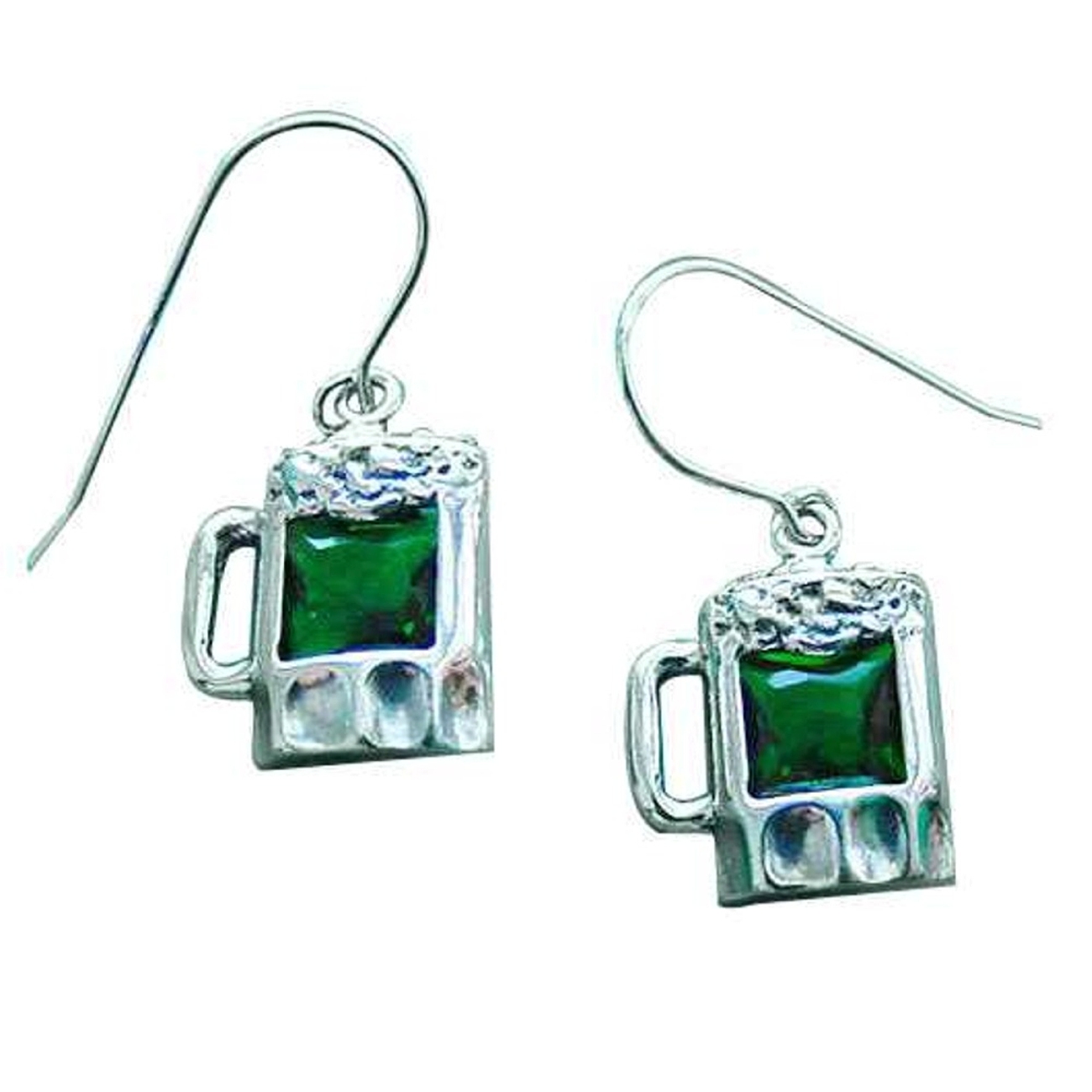 Sterling Silver Green Cubic Zirconia Beer Mug Earrings Sterling Silver Green Cubic Zirconia Beer Mug Earrings