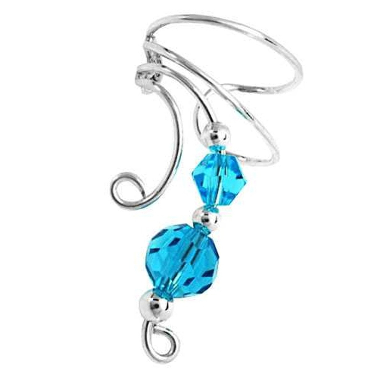 Left Only Two Blue Crystal Beads Wave Ear Cuff Wrap Left Only Two Blue Crystal Beads Wave Ear Cuff Wrap