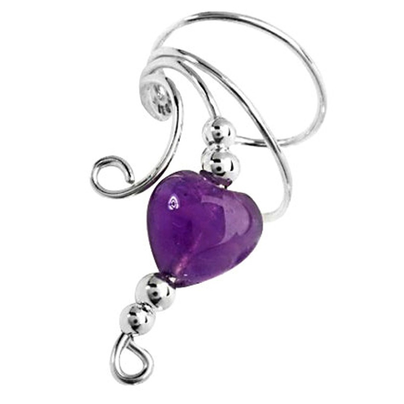 Left Only Purple Amethyst Heart Wave Ear Cuff Wrap Left Only Purple Amethyst Heart Wave Ear Cuff Wrap