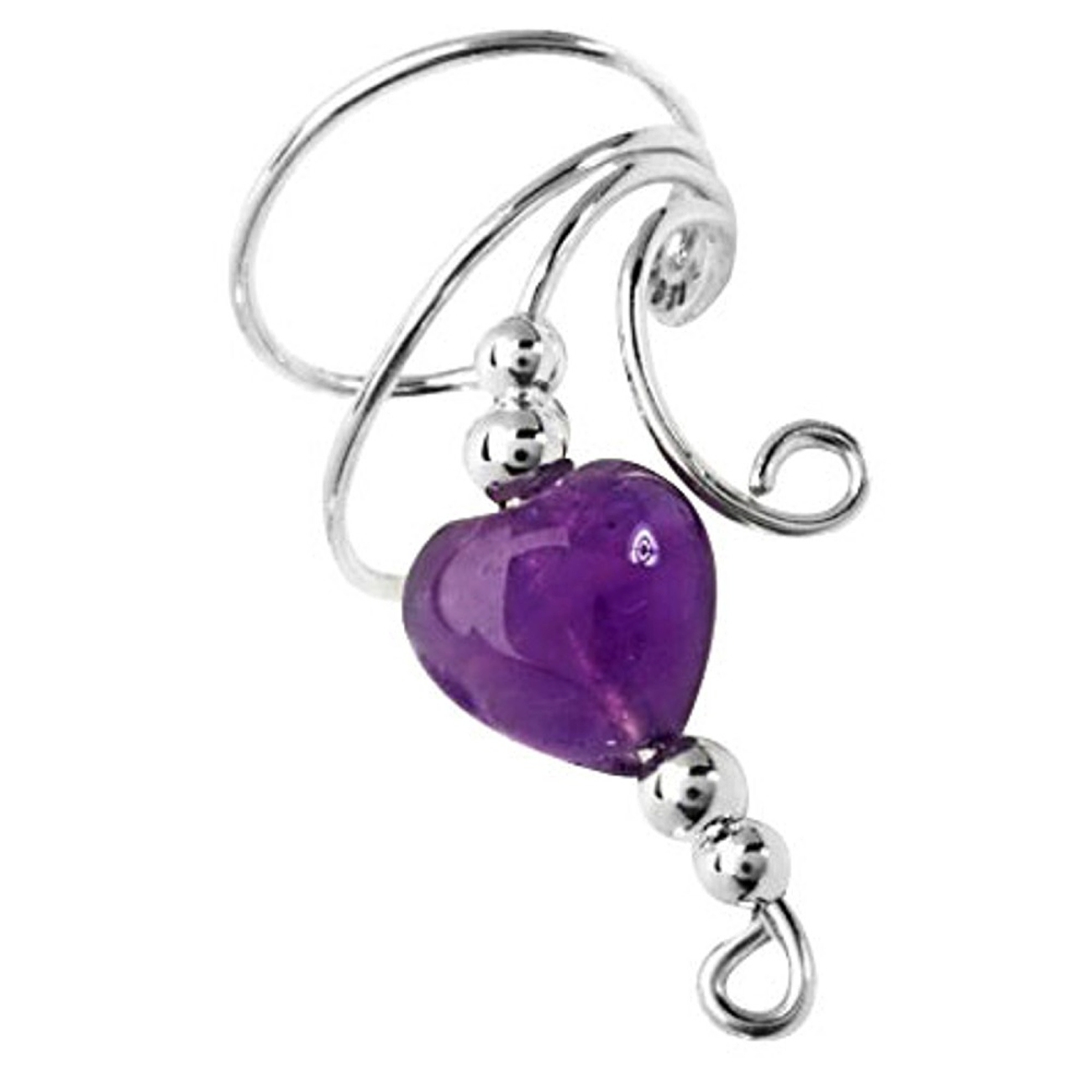 Right Only Purple Amethyst Heart Wave Ear Cuff Wrap Right Only Purple Amethyst Heart Wave Ear Cuff Wrap