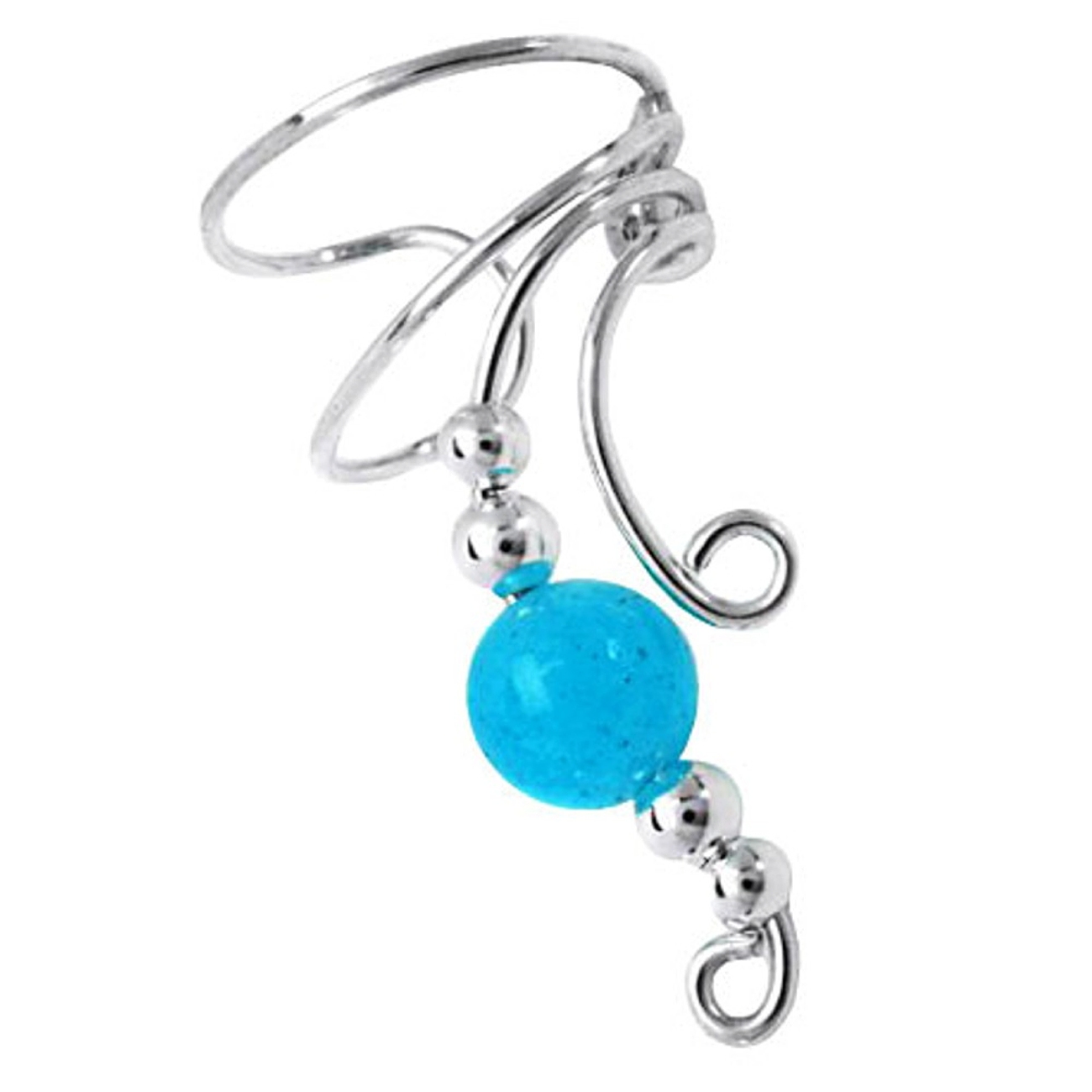 Right Only Blue Jade Round Bead Wave Ear Cuff Wrap Right Only Blue Jade Round Bead Wave Ear Cuff Wrap