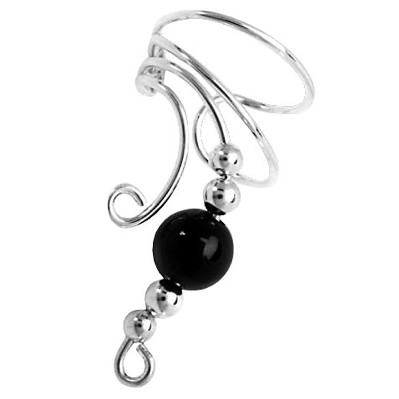 Left Only Curly Q Black Onyx Bead Ear Cuff Left Only Curly Q Black Onyx Bead Ear Cuff