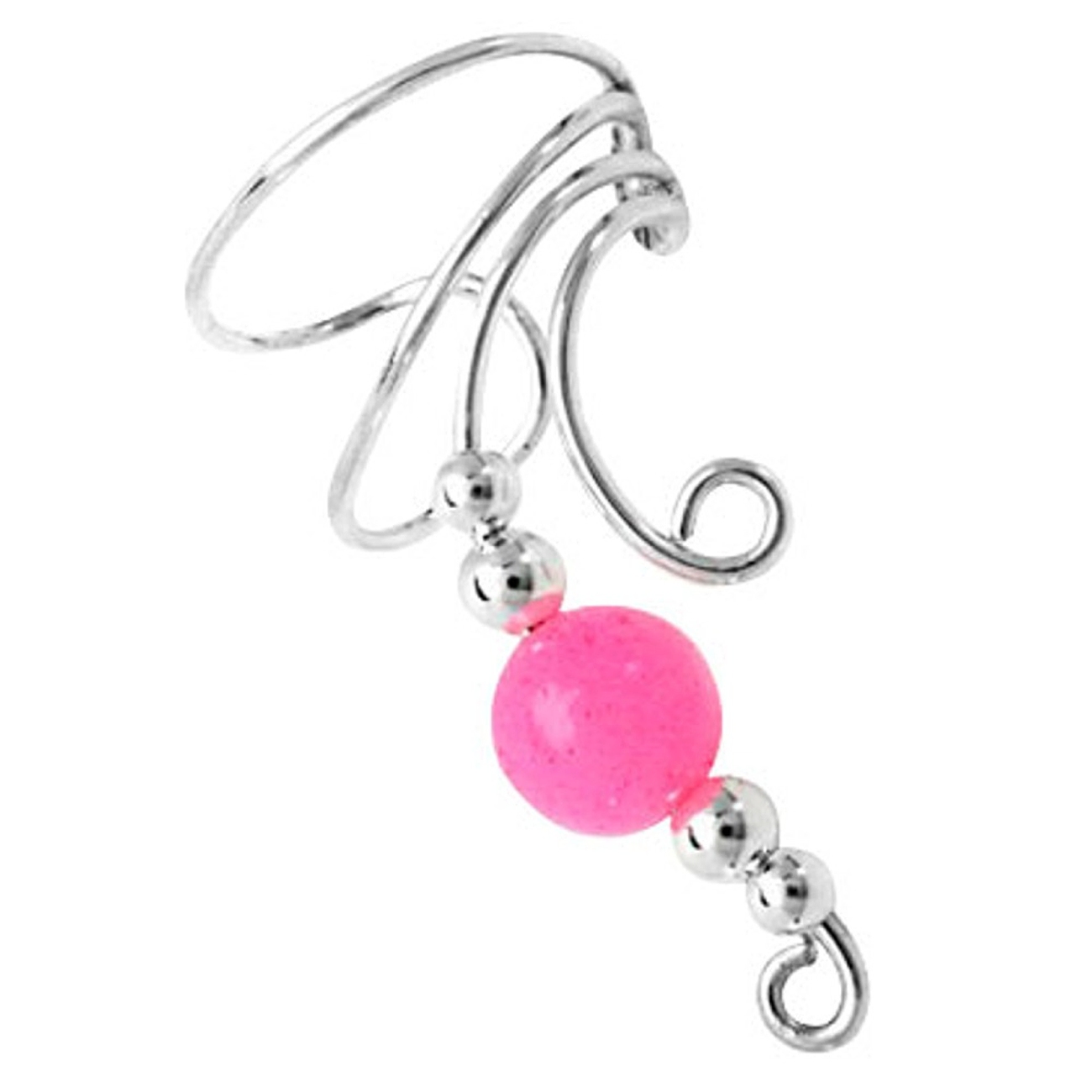 Right Only Pink Jade Round Bead Wave Ear Cuff Wrap Right Only Pink Jade Round Bead Wave Ear Cuff Wrap
