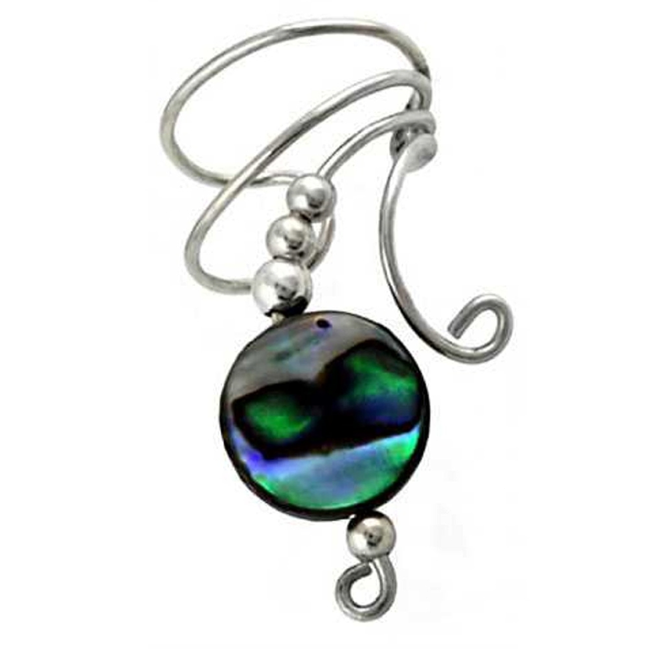 Right Only Paua Abalone Shell Round Button Bead Wave Ear Cuff Wrap Right Only Paua Abalone Shell Round Button Bead Wave Ear Cuff Wrap