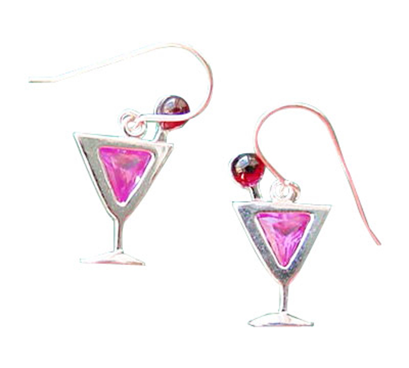 Sterling Silver Pink Cubic Zirconia Cosmopolitan Glass Earrings Sterling Silver Pink Cubic Zirconia Cosmopolitan Glass Earrings