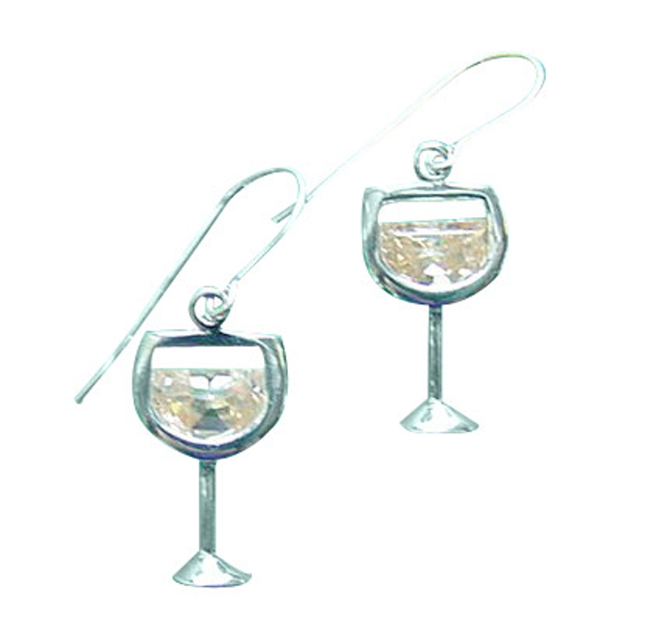 Sterling Silver Cubic Zirconia Glass Of White Wine Earrings Sterling Silver Cubic Zirconia Glass Of White Wine Earrings
