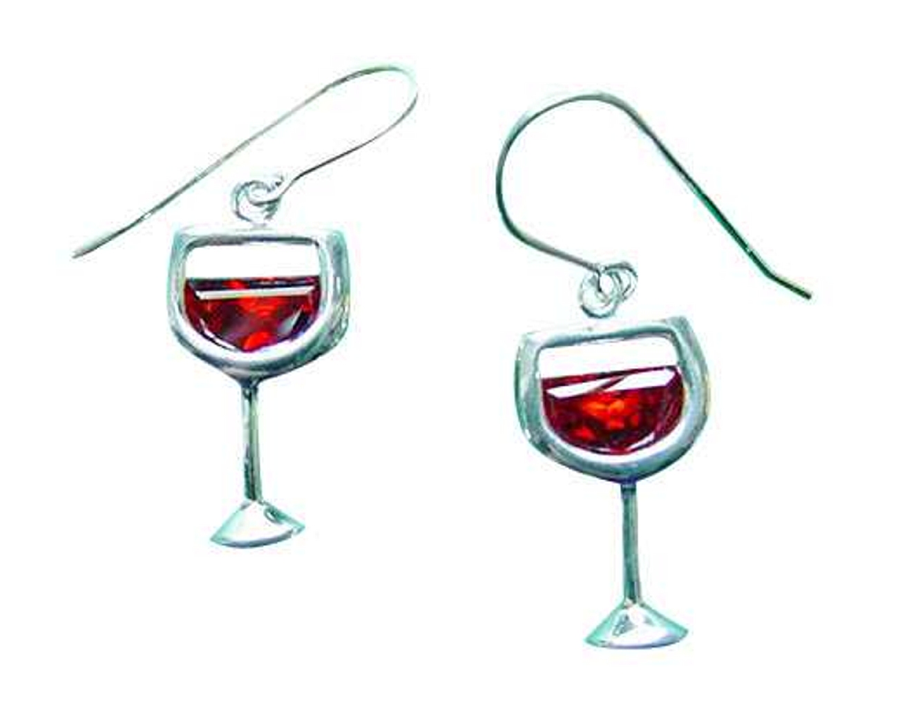 Sterling Silver Cubic Zirconia Glass Of Red Wine Earrings Sterling Silver Cubic Zirconia Glass Of Red Wine Earrings