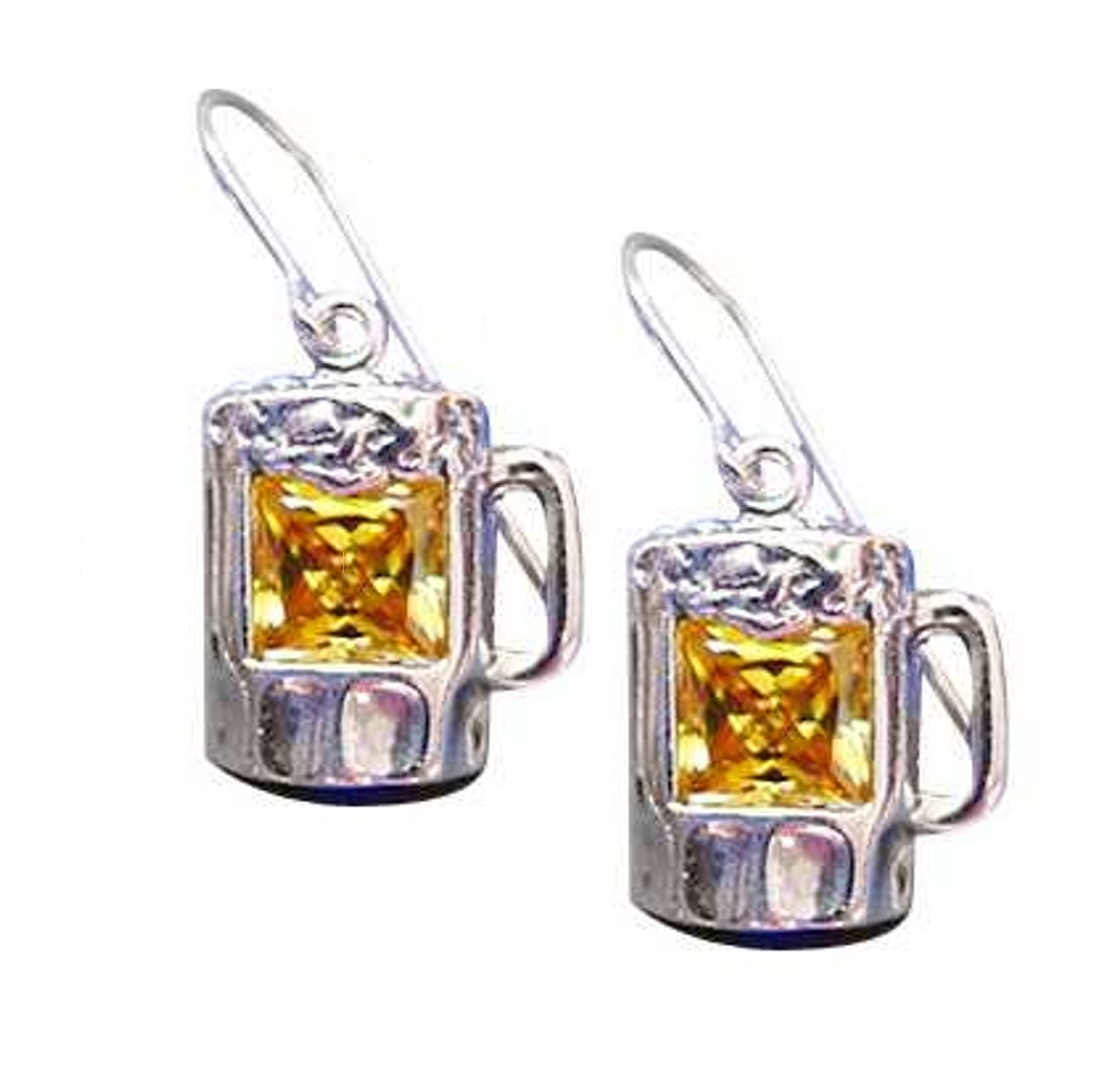 Sterling Silver Yellow Cubic Zirconia Beer Mug Earrings Sterling Silver Yellow Cubic Zirconia Beer Mug Earrings
