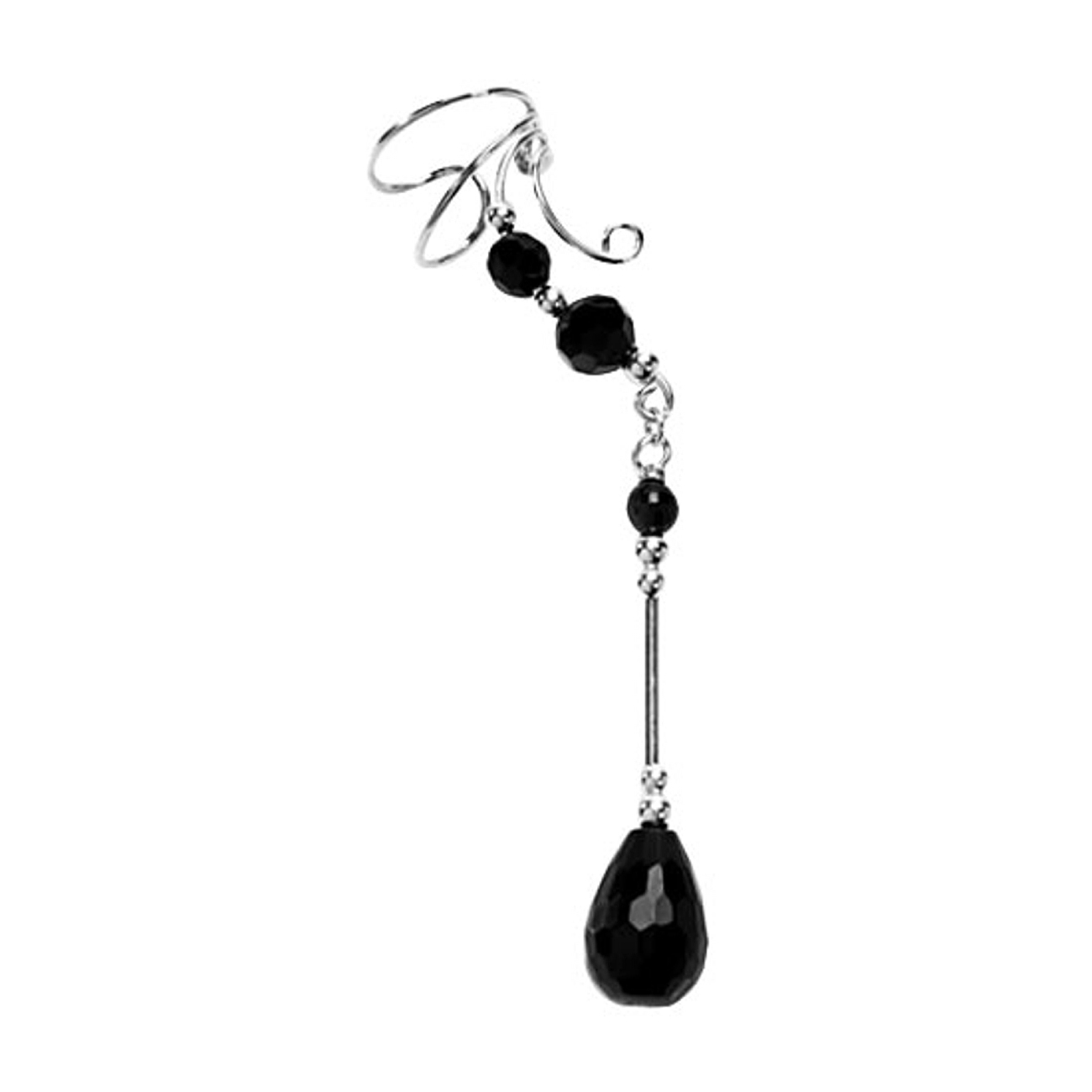 Right Only Pierceless Long Dangle Pear Shaped Black Onyx Ear Cuffs Right Only Pierceless Long Dangle Pear Shaped Black Onyx Ear Cuffs