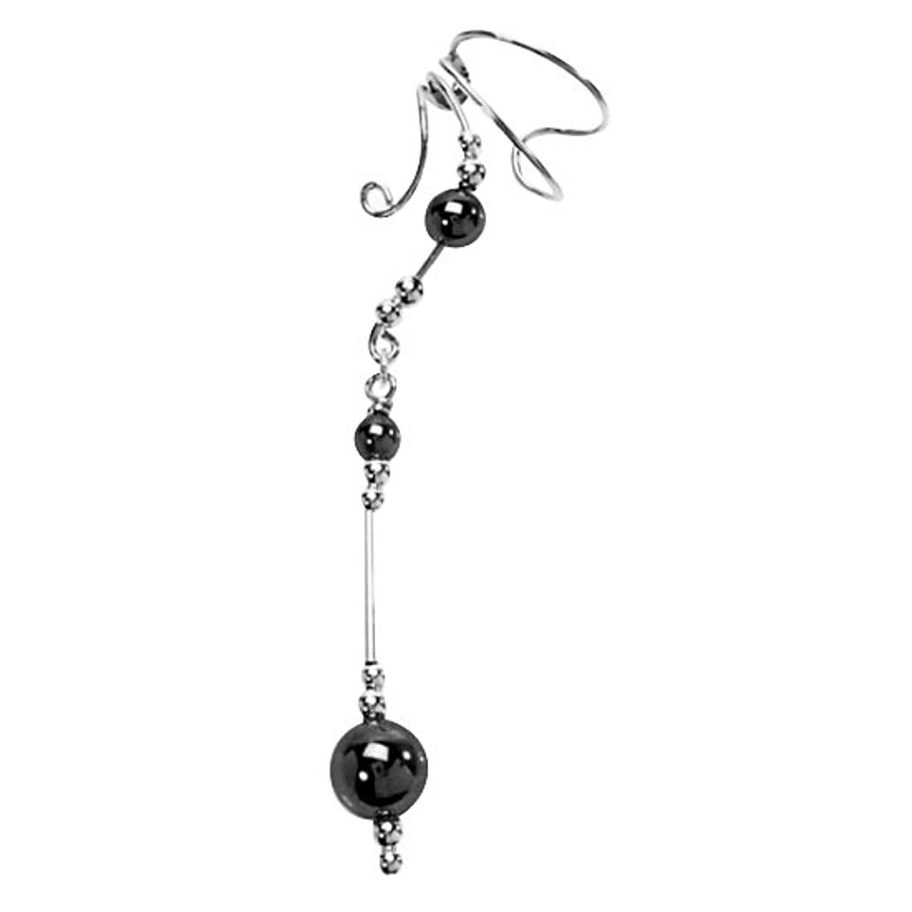 Left Only Long Dangle Gray Hematite Sphere Ear Cuff Wrap Left Only Long Dangle Gray Hematite Sphere Ear Cuff Wrap