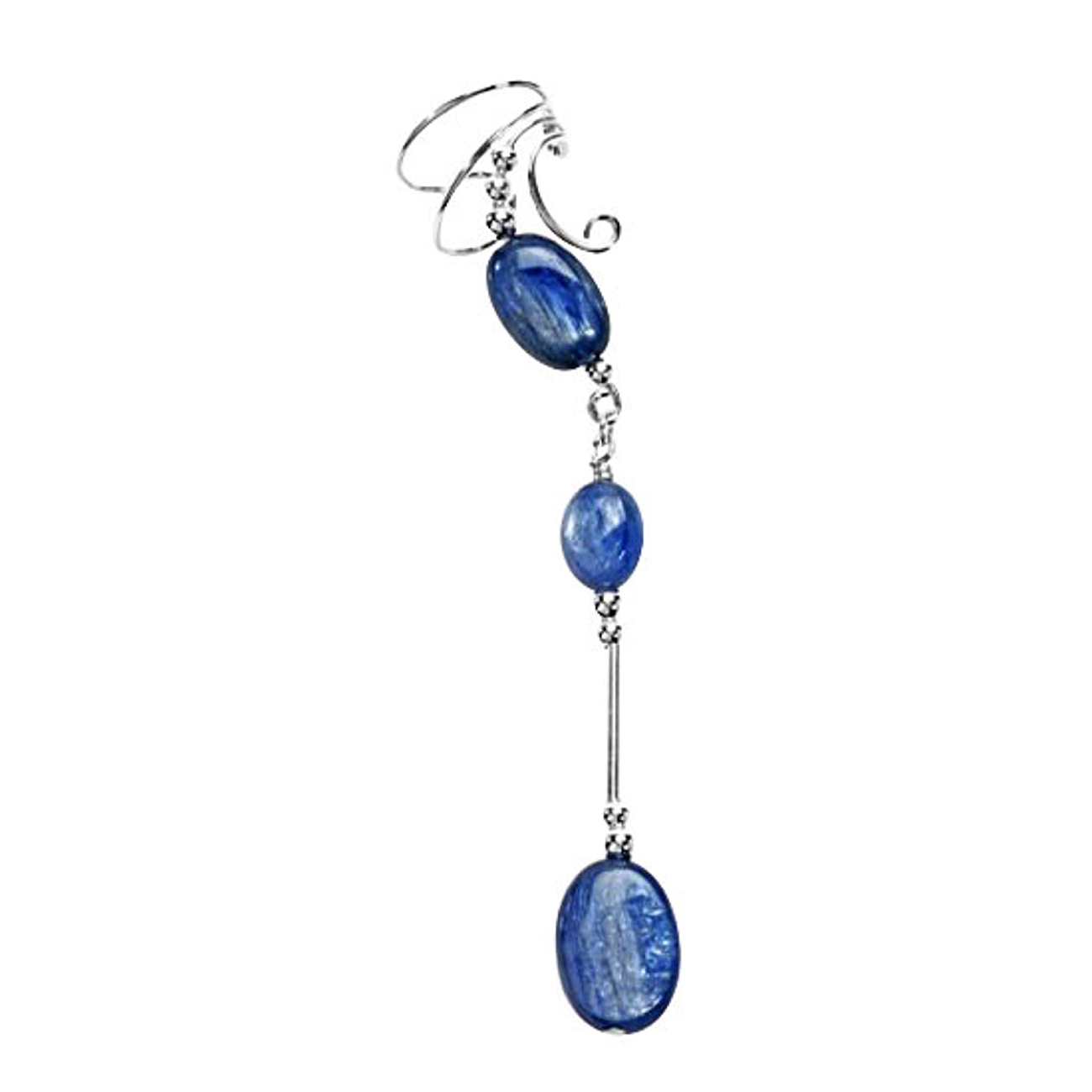 Right Only Pierceless Long Dangle Oval Blue Kyanite Ear Cuff Wrap Right Only Pierceless Long Dangle Oval Blue Kyanite Ear Cuff Wrap