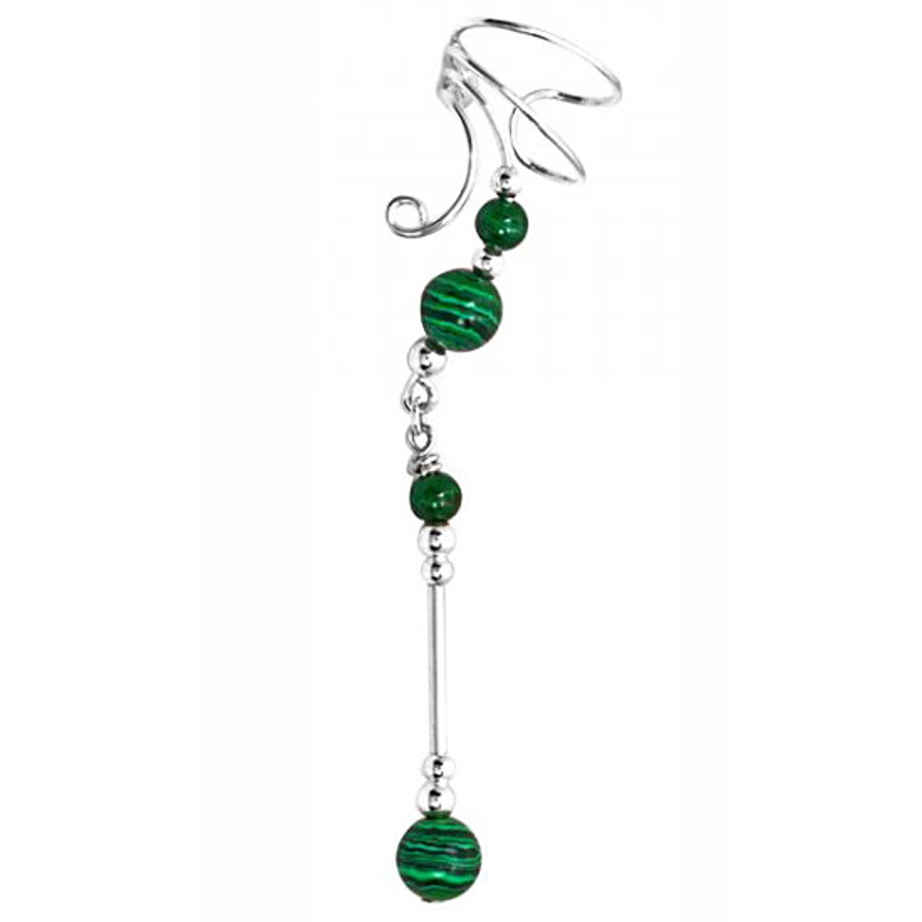 Left Only Long Dangle Green Malachite Sphere Ear Cuff Wrap Left Only Long Dangle Green Malachite Sphere Ear Cuff Wrap