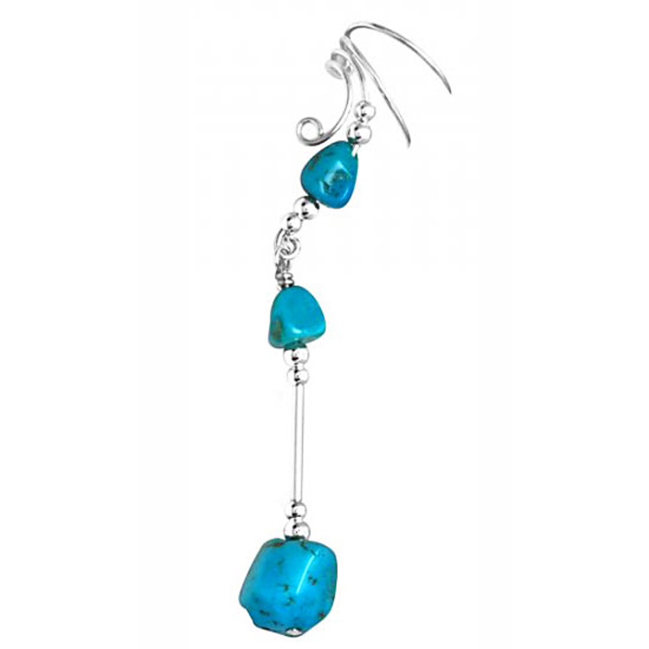 Left Only Long Dangle Blue Turquoise Stone Nuggets Ear Cuff Wrap Left Only Long Dangle Blue Turquoise Stone Nuggets Ear Cuff Wrap