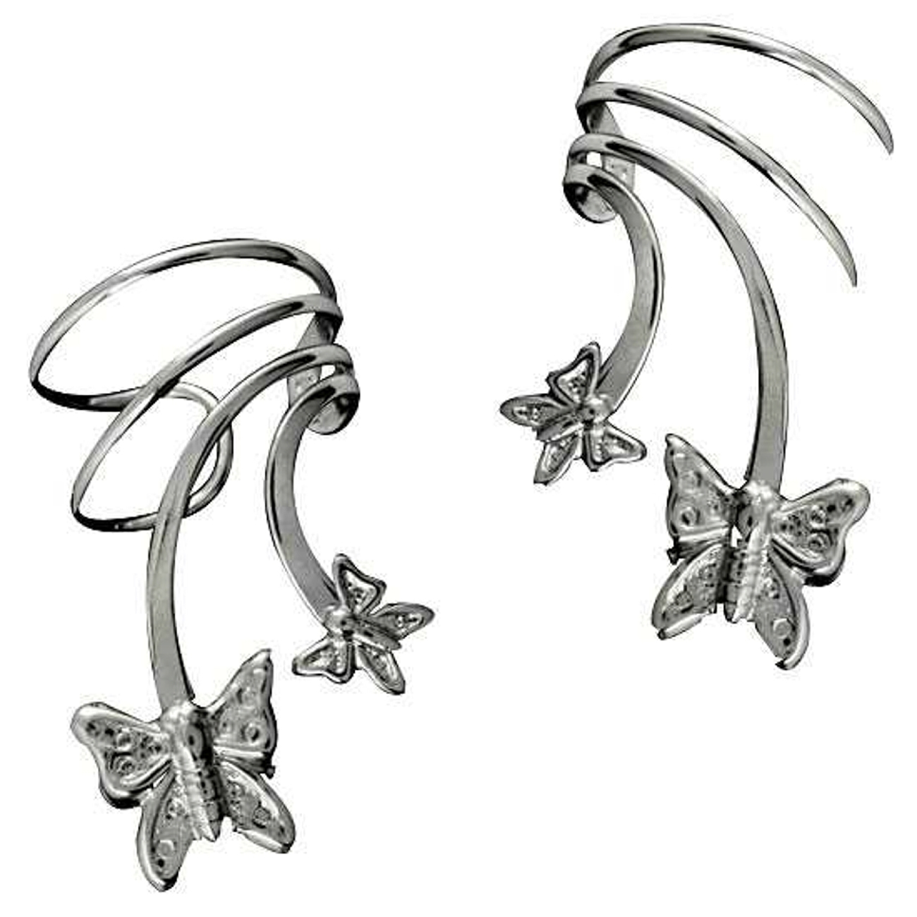 Sterling Silver Pierceless Left And Right Two Butterfly Ear Cuff Sterling Silver Pierceless Left And Right Two Butterfly Ear Cuff