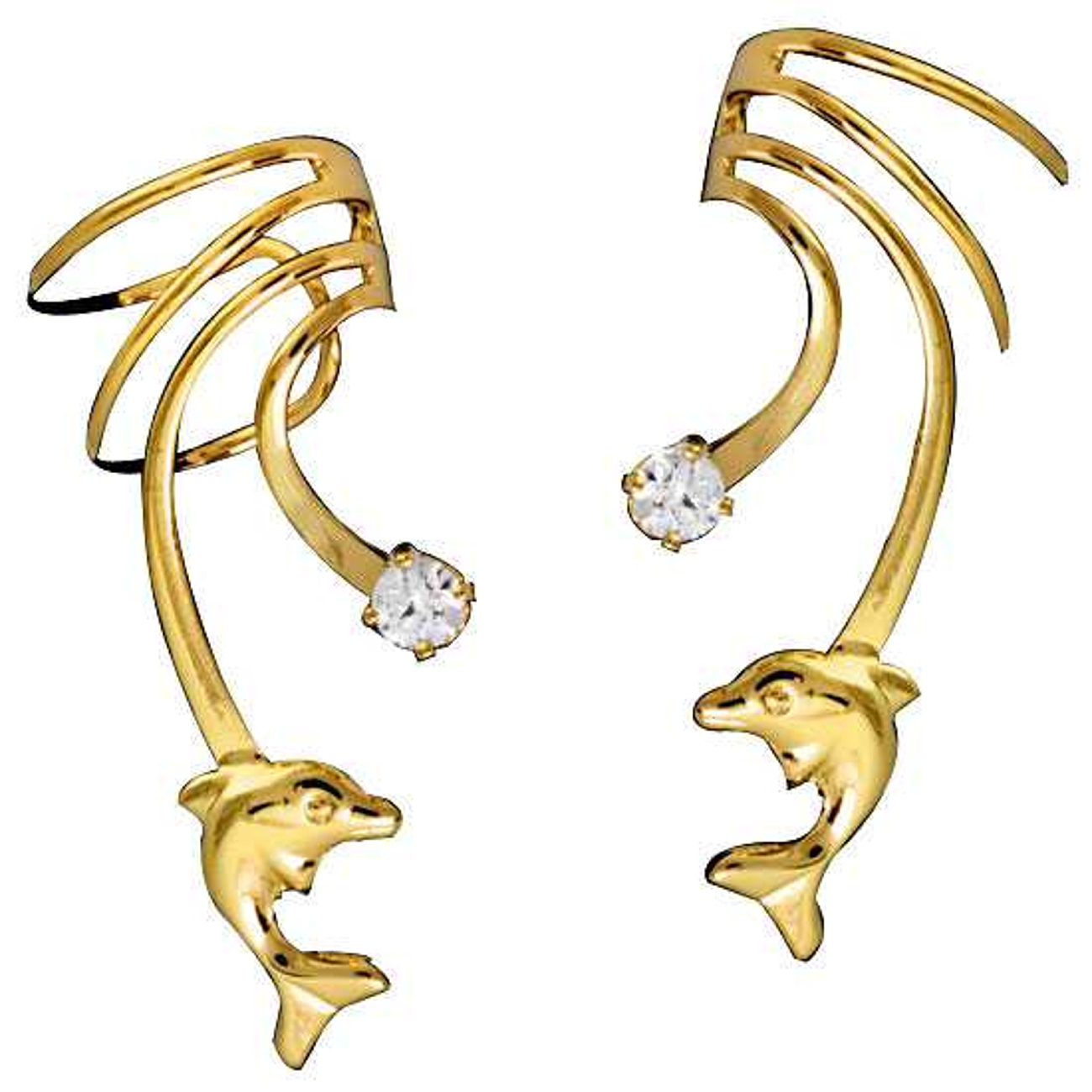 Gold Vermeil Left And Right Small Dolphin With Cubic Zirconia Ear Cuff Gold Vermeil Left And Right Small Dolphin With Cubic Zirconia Ear Cuff