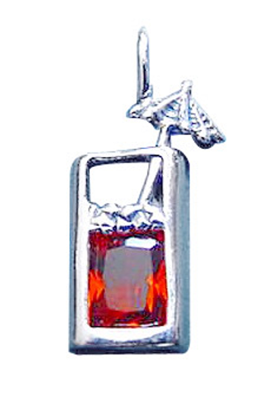 Sterling Silver Tall Glass Amber Cubic Zirconia Tropical Drink Pendant Sterling Silver Tall Glass Amber Cubic Zirconia Tropical Drink Pendant
