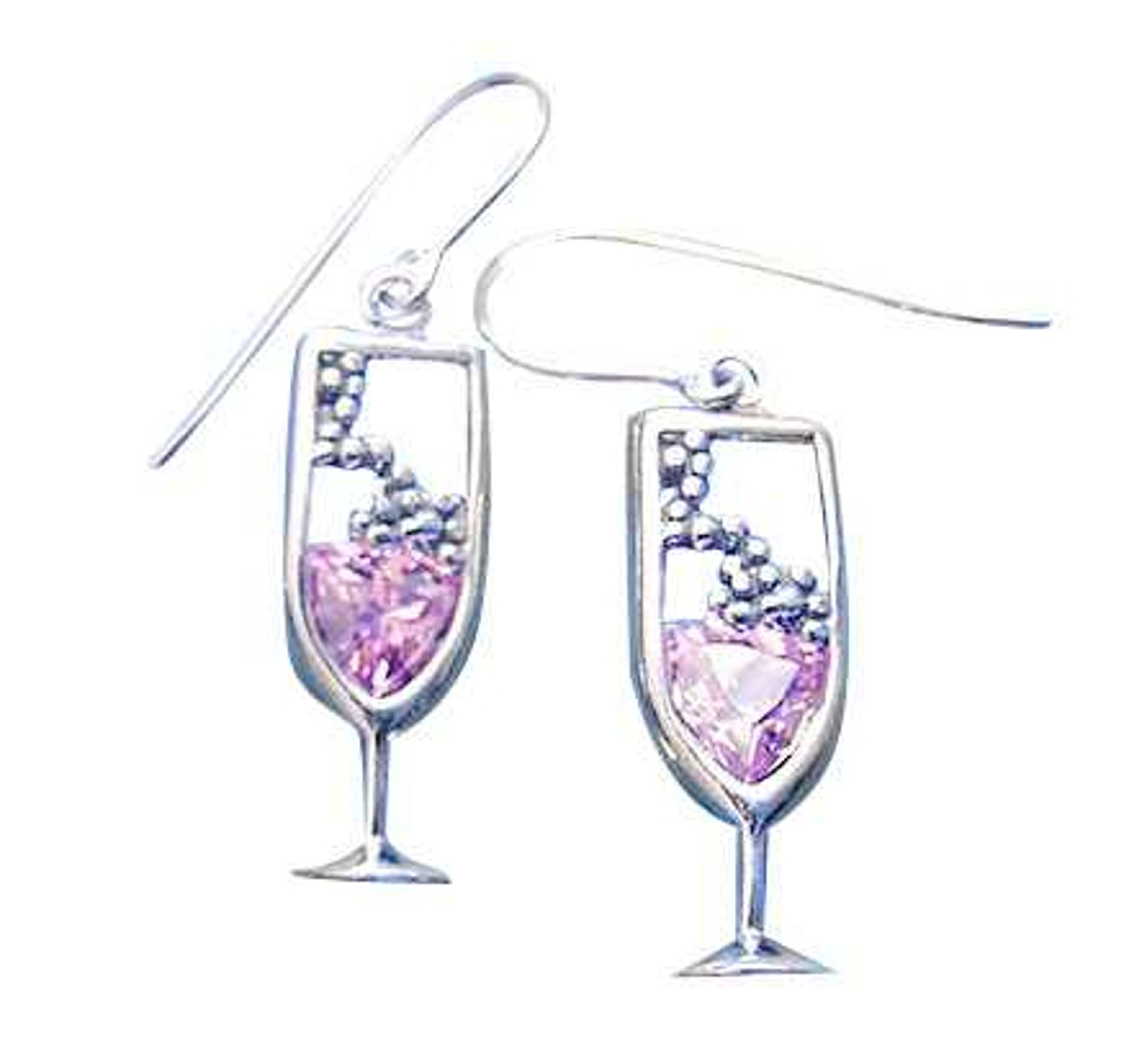 Sterling Silver Pink Cubic Zirconia Bubbly Champagne Glass Earrings Sterling Silver Pink Cubic Zirconia Bubbly Champagne Glass Earrings