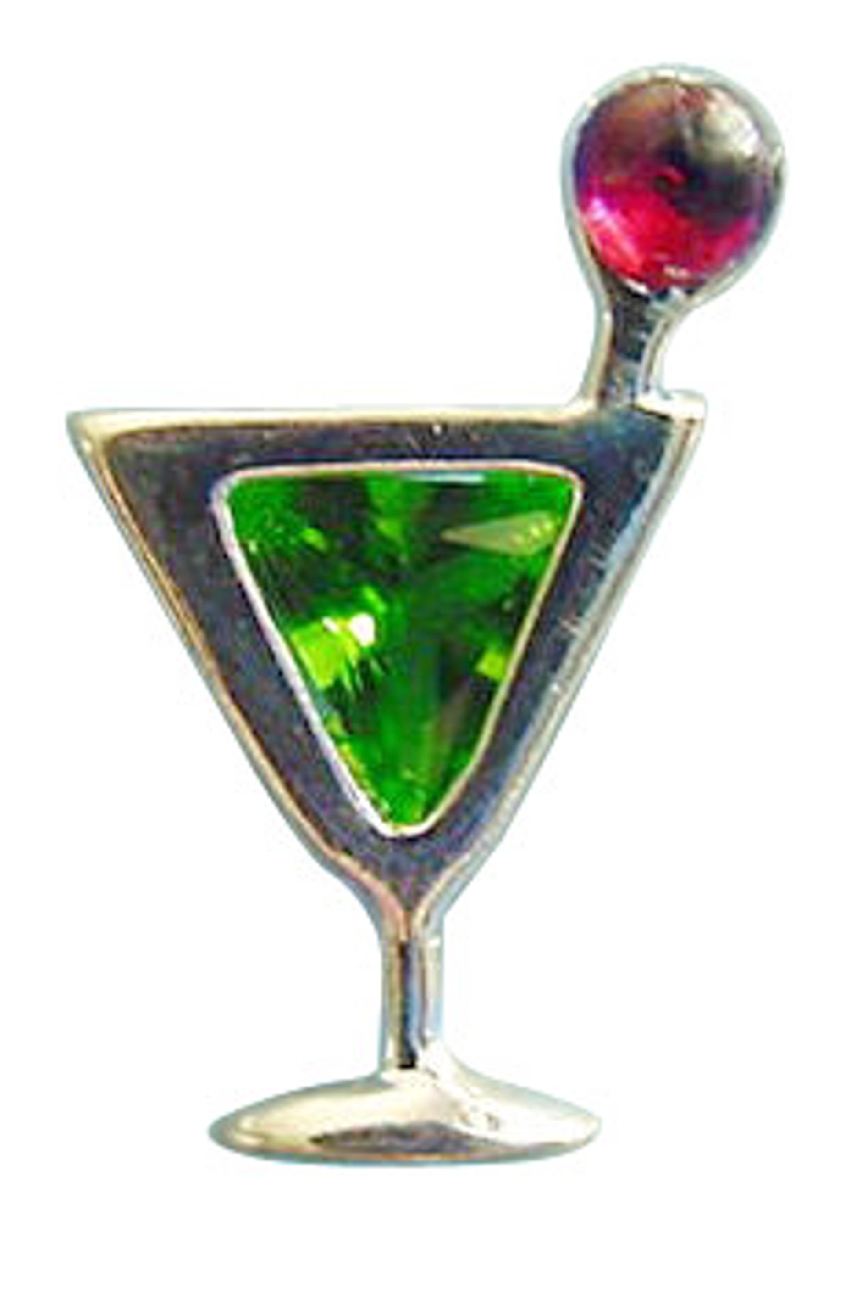 Sterling Silver Green Cubic Zirconia Appletini Cocktail Pin Sterling Silver Green Cubic Zirconia Appletini Cocktail Pin