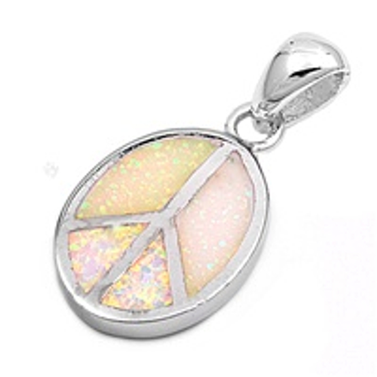 Sterling Silver Oval Peace Sign White Opal Pendant Sterling Silver Oval Peace Sign White Opal Pendant
