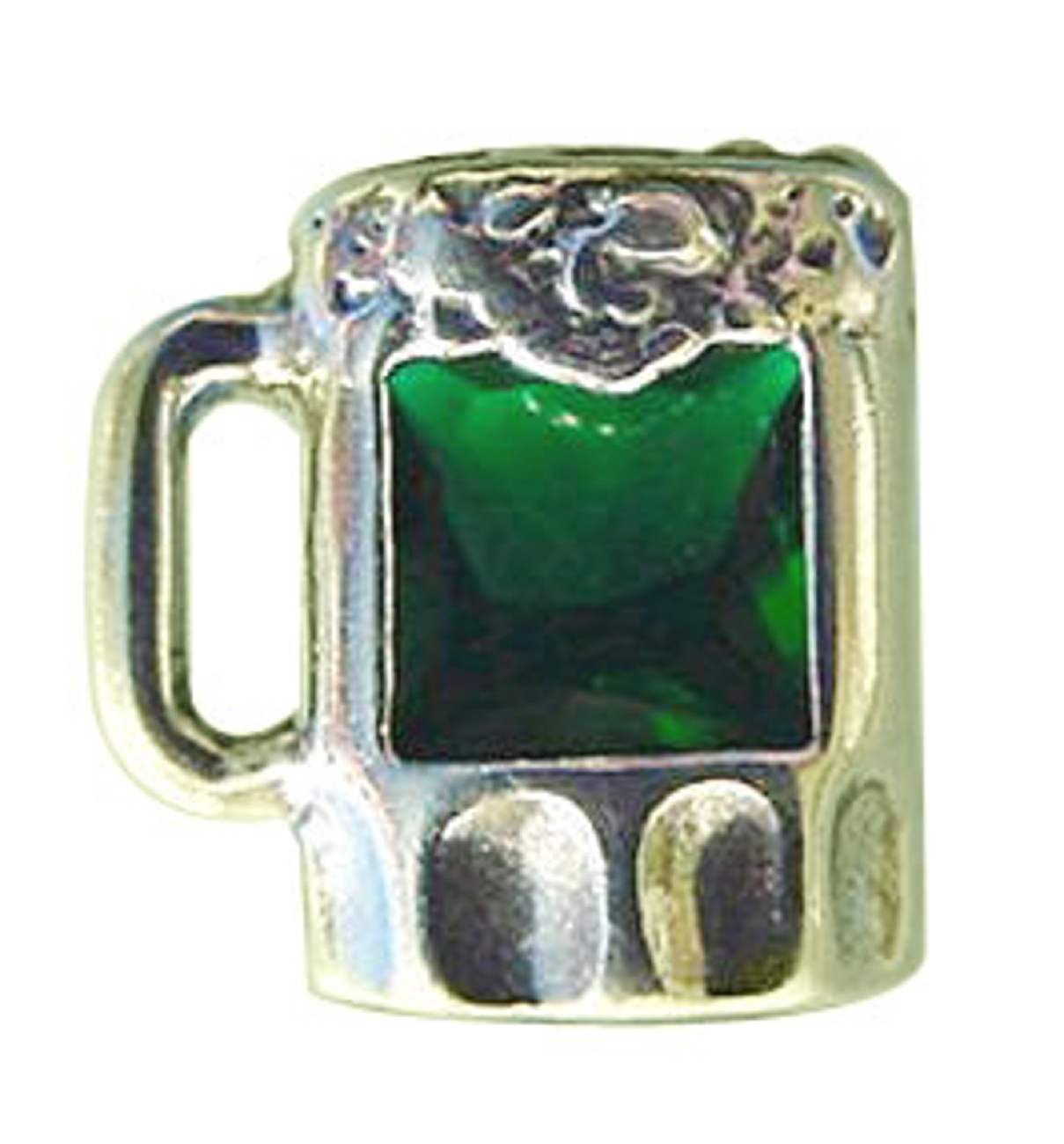 Sterling Silver Green Cubic Zirconia Mug OF Beer Pin Sterling Silver Green Cubic Zirconia Mug OF Beer Pin