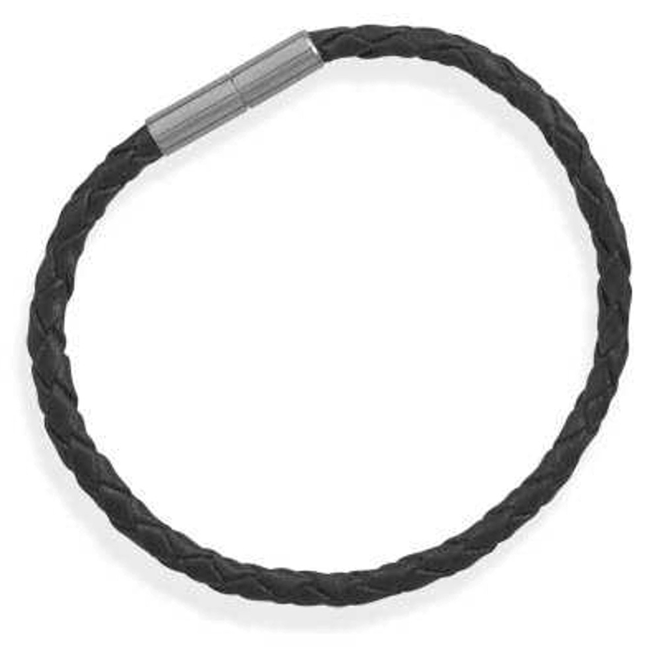 Men's 8" Stainless Steel Black Leather Bracelet Men's 8" Stainless Steel Black Leather Bracelet