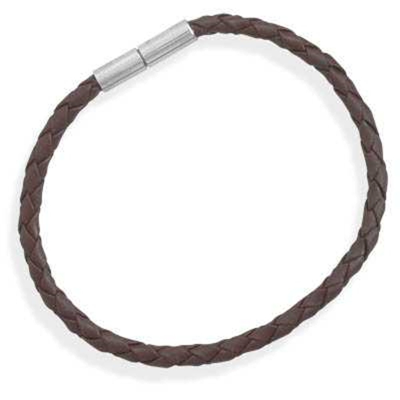 Men's 8" Stainless Steel Brown Leather Bracelet Men's 8" Stainless Steel Brown Leather Bracelet