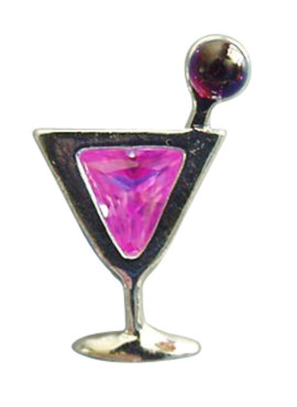 Sterling Silver Pink Cubic Zirconia Cosmopolitan Cocktail Pin Sterling Silver Pink Cubic Zirconia Cosmopolitan Cocktail Pin