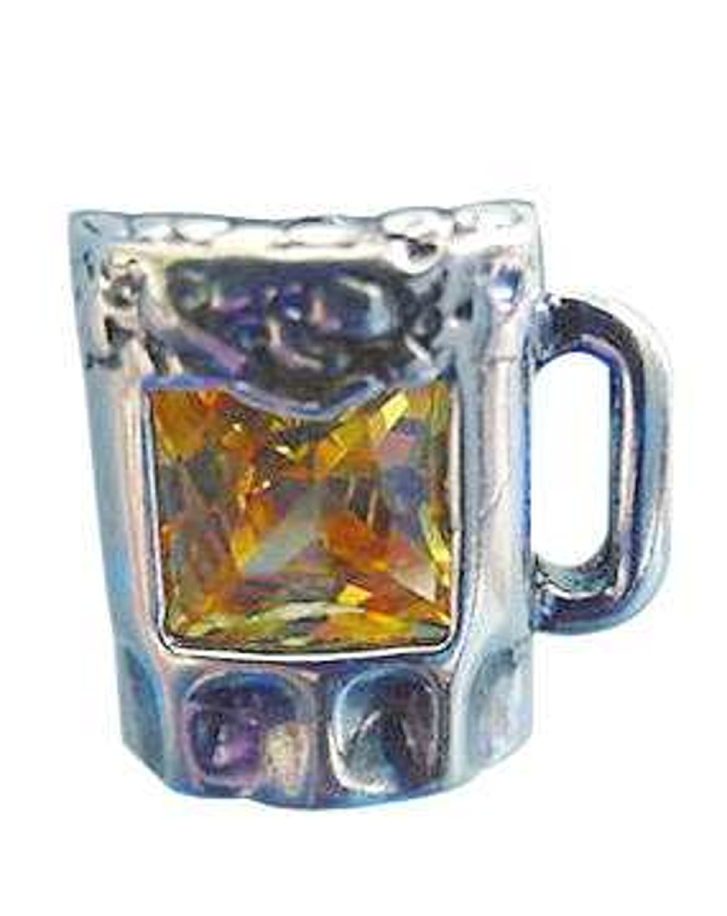 Sterling Silver Yellow Cubic Zirconia Mug OF Beer Pin Sterling Silver Yellow Cubic Zirconia Mug OF Beer Pin