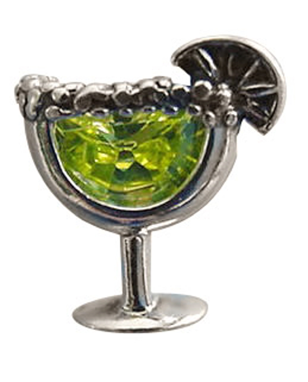 Sterling Silver Margarita Glass Pin With Salted Edge And Lime Sterling Silver Margarita Glass Pin With Salted Edge And Lime