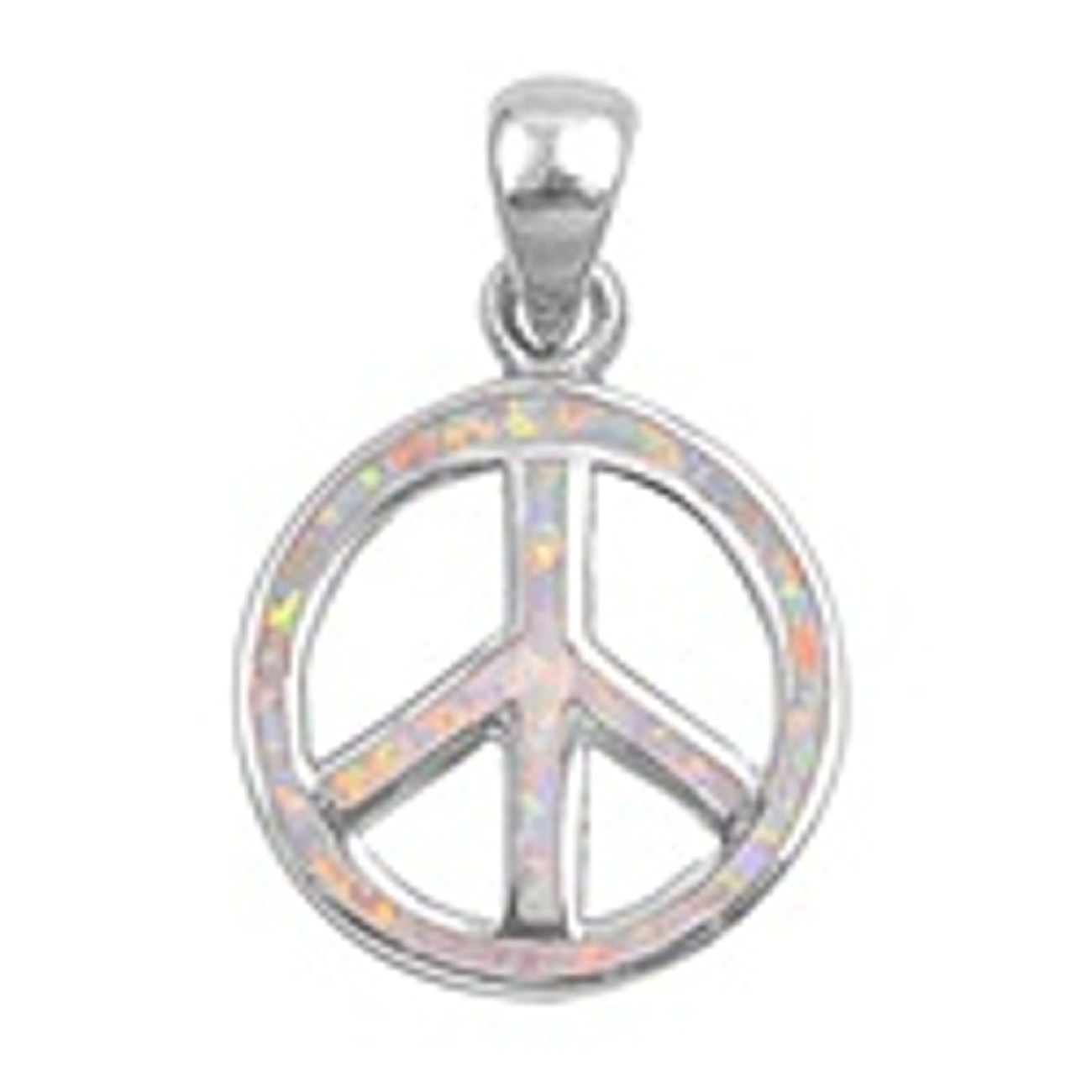 Sterling Silver Oval Cut-Out Peace Sign White Opal Pendant Sterling Silver Oval Cut-Out Peace Sign White Opal Pendant