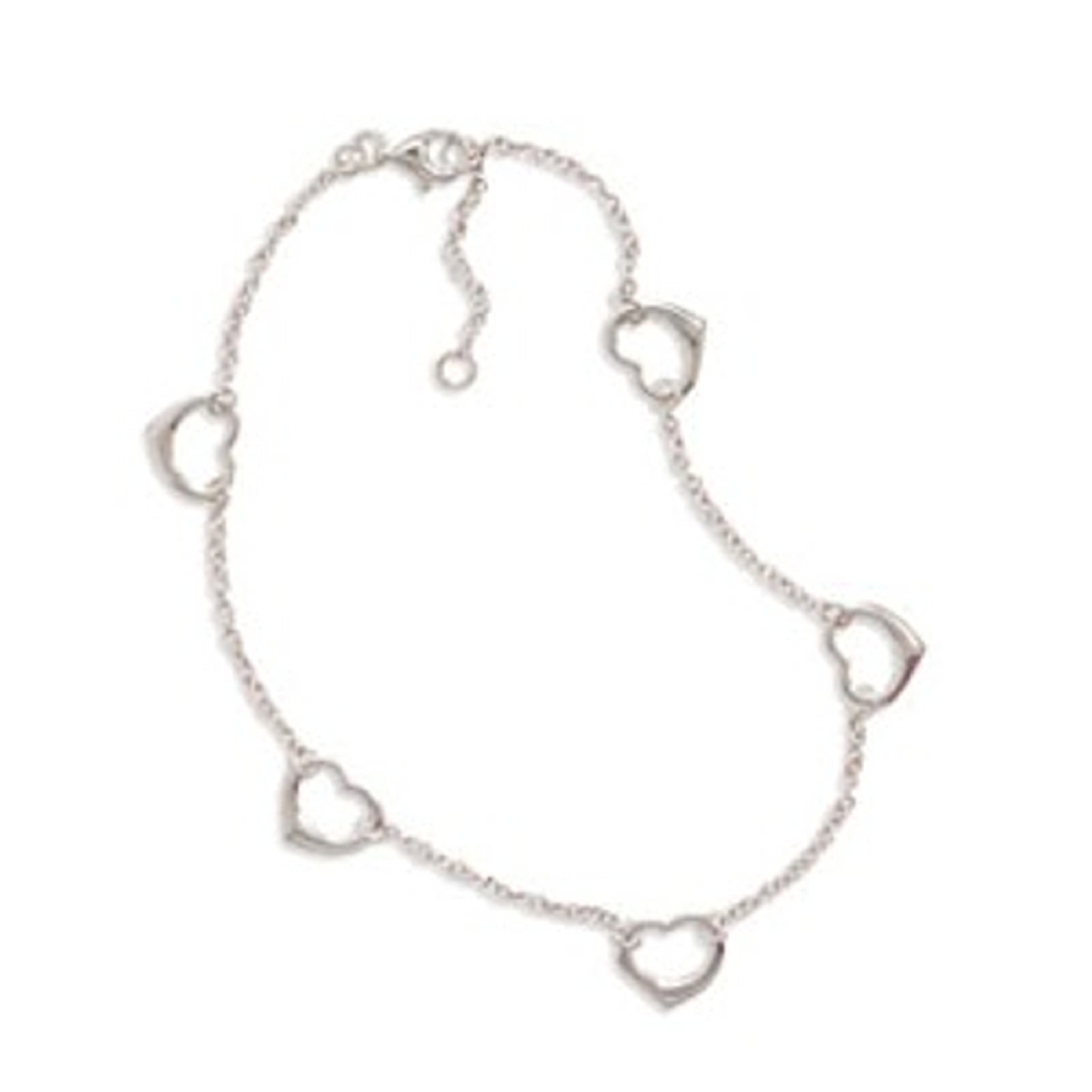 9" To 10" Adjustable Rhodium Plated Heart Ankle Bracelet Anklet 9" To 10" Adjustable Rhodium Plated Heart Ankle Bracelet Anklet