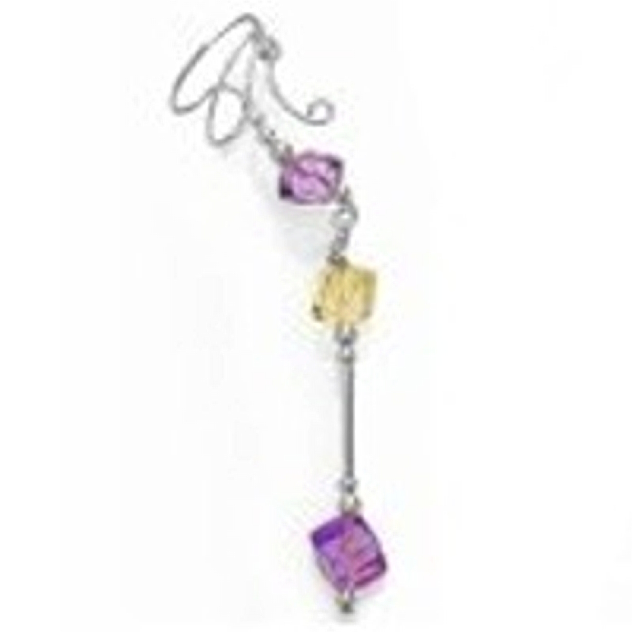 Right Only Pierceless Long Dangle Amethyst Citrine Ear Cuff Wrap Right Only Pierceless Long Dangle Amethyst Citrine Ear Cuff Wrap