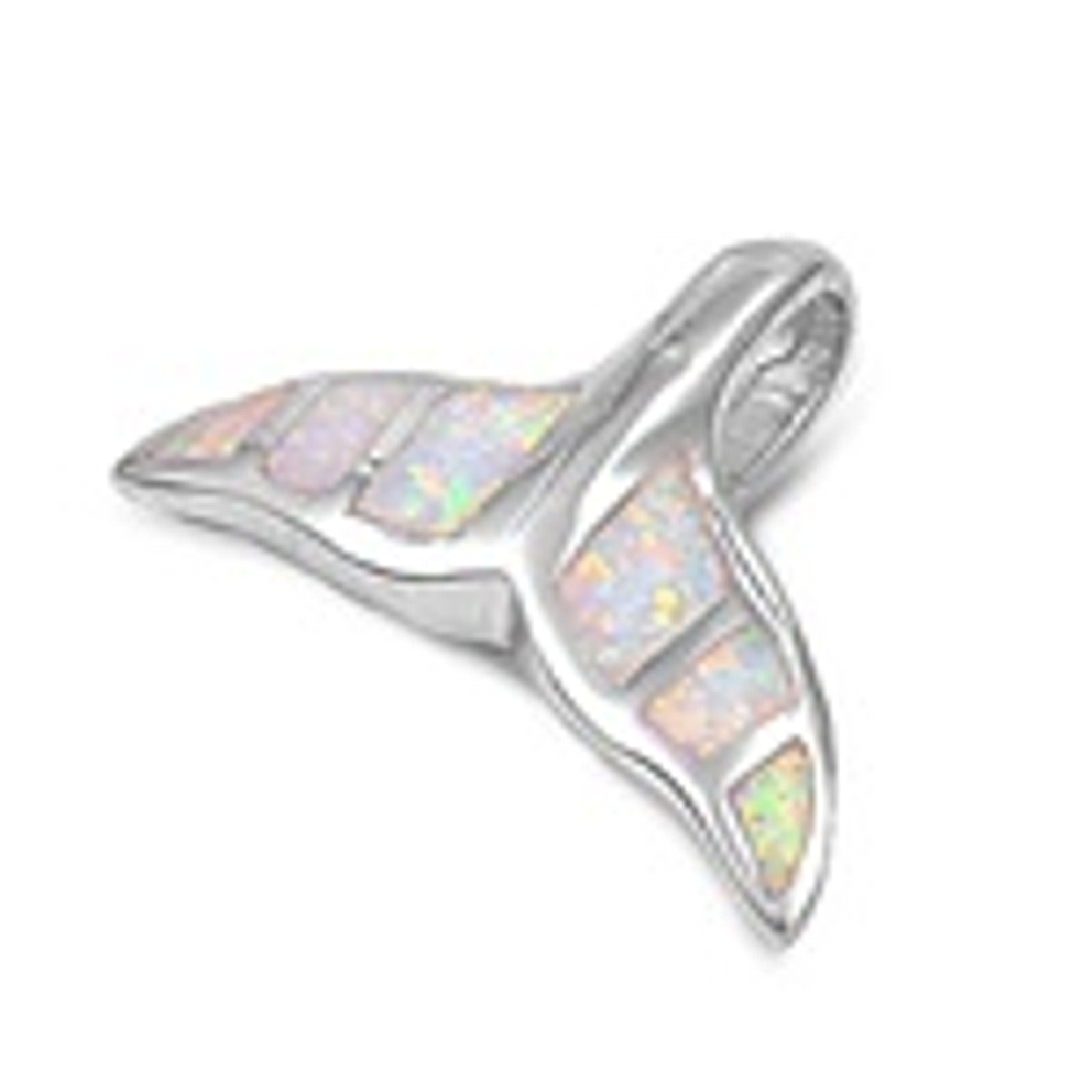Whale Fluke Tail Pendant With Synthetic Pearlized Opal Fins Whale Fluke Tail Pendant With Synthetic Pearlized Opal Fins