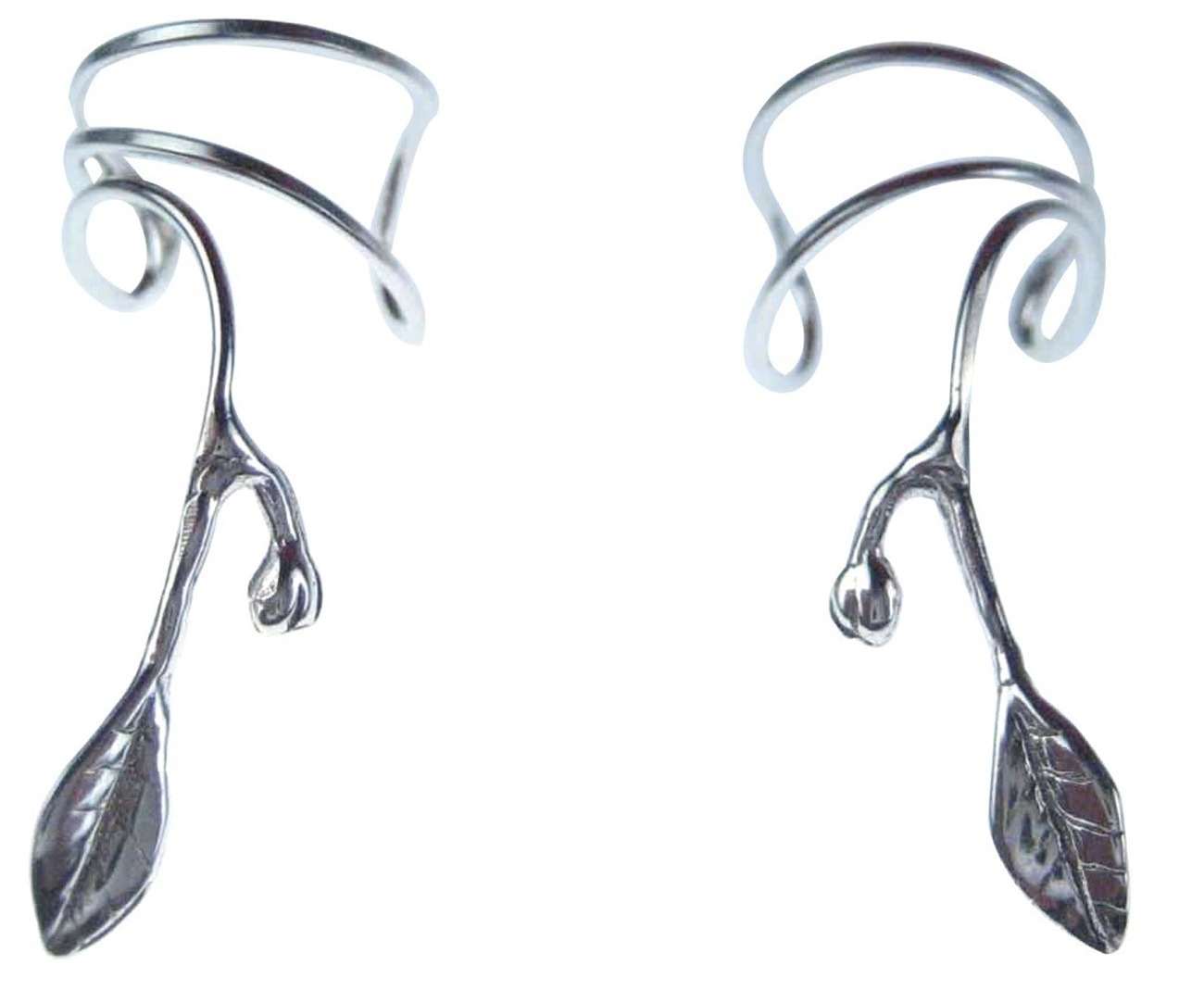 Gold Vermeil Pierceless Left Right Ear Cuff Wrap Earrings Set With Bud - Click Image to Close