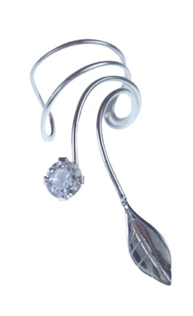 Sterling Silver Pierceless Left Only Ear Cuff Wrap Earring With Clear Sterling Silver Pierceless Left Only Ear Cuff Wrap Earring With Clear
