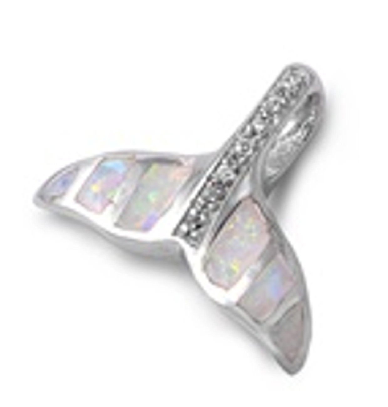 Whale Fluke Pendant With Pearlized Opal And Cubic Zirconia Center Whale Fluke Pendant With Pearlized Opal And Cubic Zirconia Center