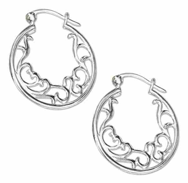 1" Tube Hoop Earrings Featuring Inscribed Heart Scroll 1" Tube Hoop Earrings Featuring Inscribed Heart Scroll