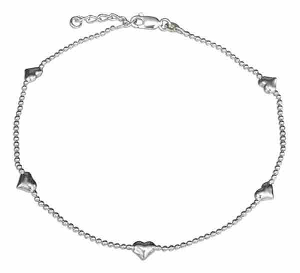 Adjustable 1.5mm Palline Puffed Hearts Anklet Ankle Bracelet - Click Image to Close