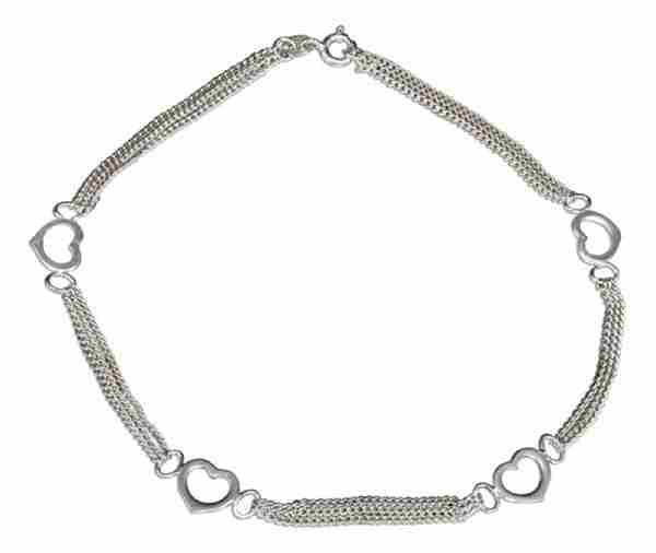 10" Triple Strand Curb Chain Anklet Ankle Bracelet Open Hearts - Click Image to Close