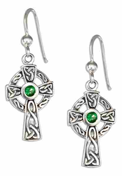 1/2" Antiqued Celtic Knot Cross Dangle Earrings 3mm Round Green 1/2" Antiqued Celtic Knot Cross Dangle Earrings 3mm Round Green