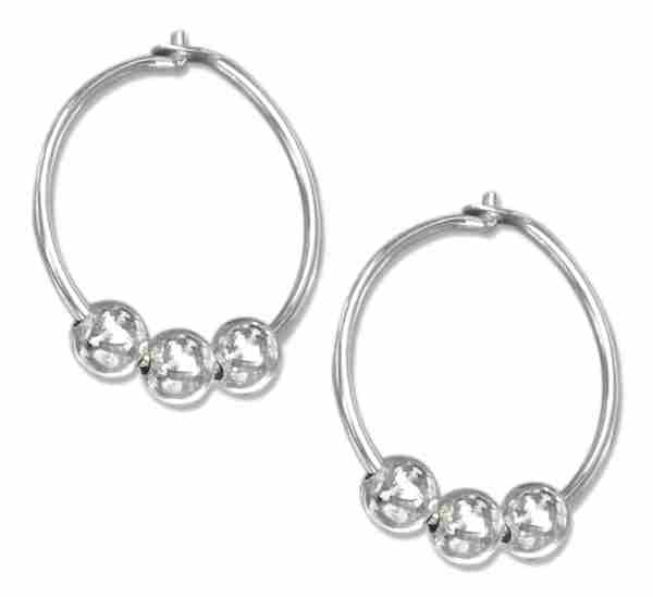 14mm Diameter Three Beads Endless Hoop Hingeless Earrings 14mm Diameter Three Beads Endless Hoop Hingeless Earrings