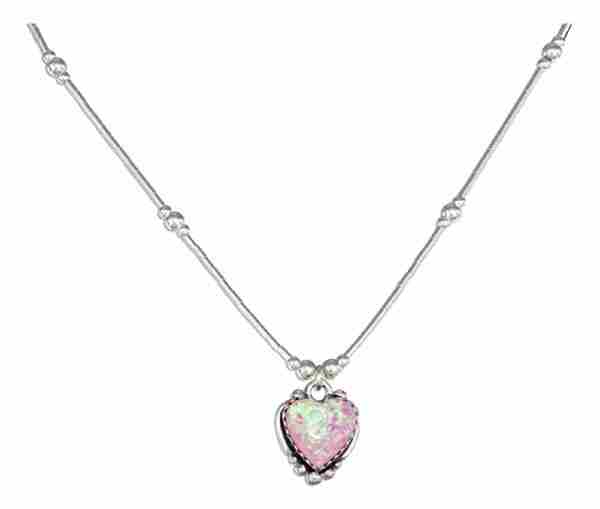 Liquid Silver Choker Necklace Pink Opal Heart Pendant Liquid Silver Choker Necklace Pink Opal Heart Pendant