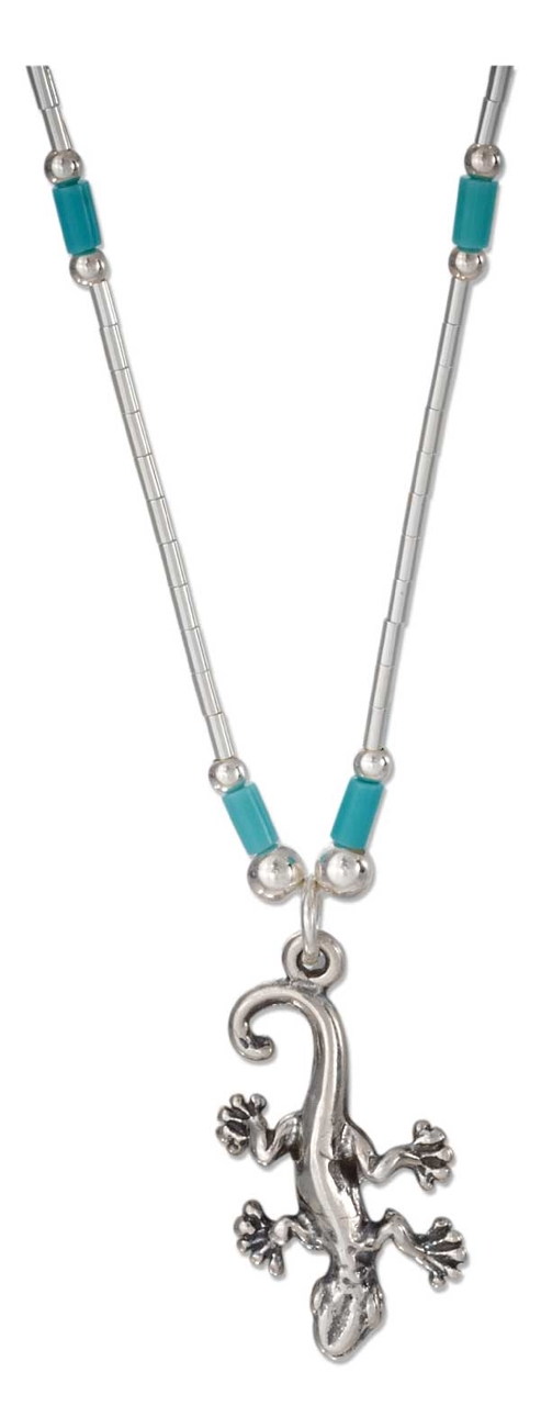 Turquoise Bead Choker Necklace Lizard Pendant Turquoise Bead Choker Necklace Lizard Pendant
