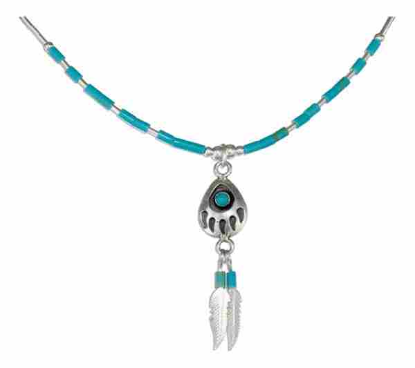 Choker Necklace Turquoise Bearpaw Eagle Feather Choker Necklace Turquoise Bearpaw Eagle Feather