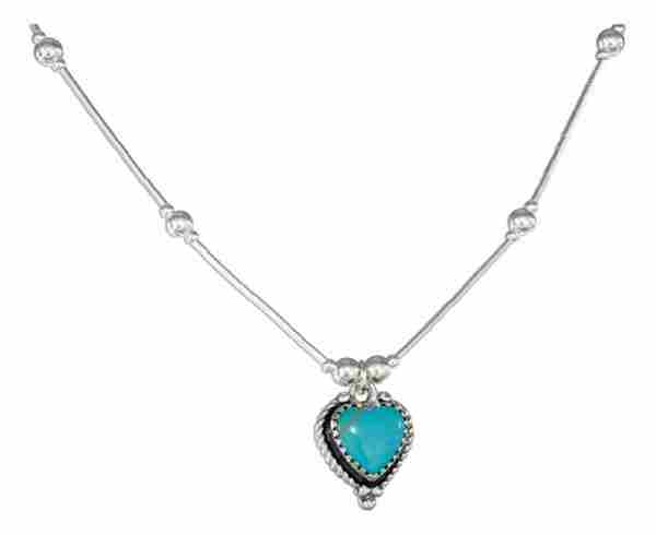 Liquid Silver Choker Necklace Turquoise Heart Pendant Liquid Silver Choker Necklace Turquoise Heart Pendant