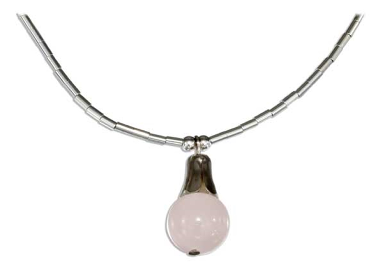 Liquid Silver Choker Necklace Pink Rose Quartz Pendant Liquid Silver Choker Necklace Pink Rose Quartz Pendant