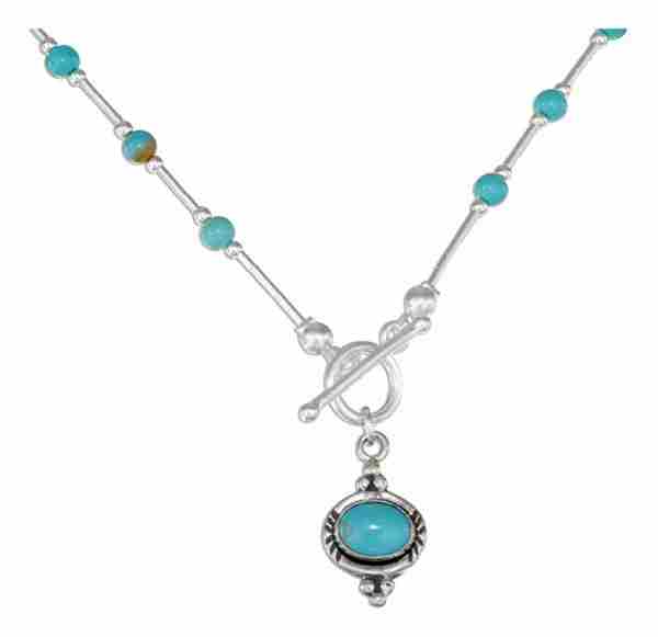 Turquoise Beaded Toggle Choker Necklace Turquoise Pendant Turquoise Beaded Toggle Choker Necklace Turquoise Pendant