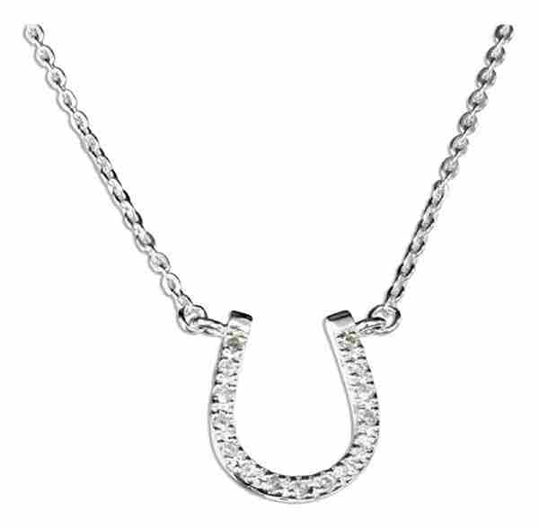 Cubic Zirconia Horseshoe Pendant Choker Necklace - Click Image to Close