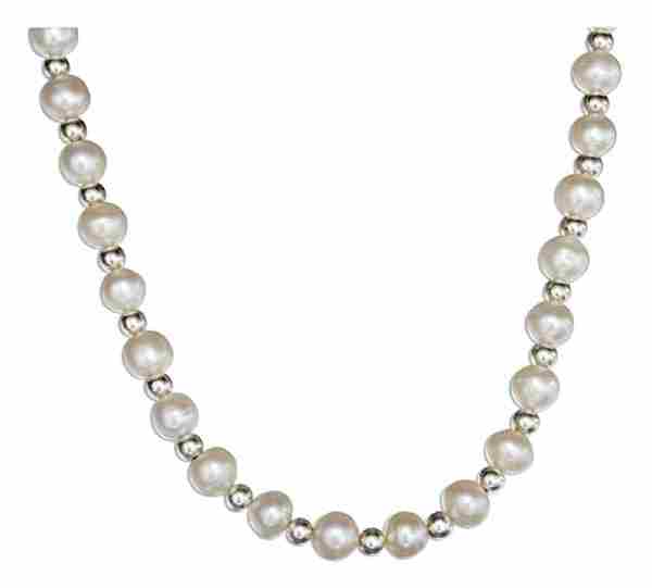 Freshwater Pearl Necklace 3mm Silver Spacers Freshwater Pearl Necklace 3mm Silver Spacers